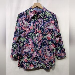 Chaps Paisley Button Up Shirt Womens XL Multicolor Artsy Cottagecore Retro